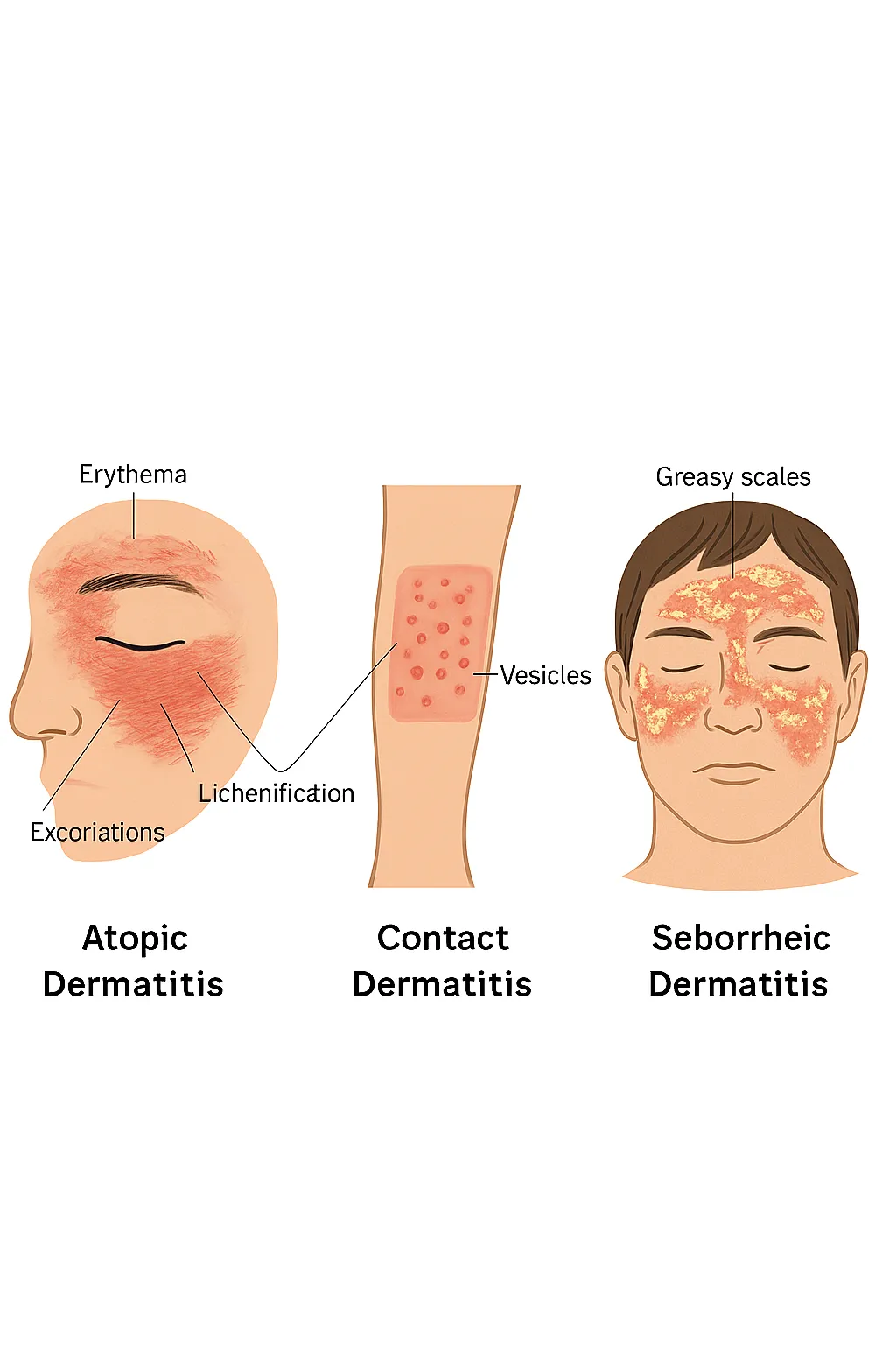 Comparative illustration of eczema subtypes